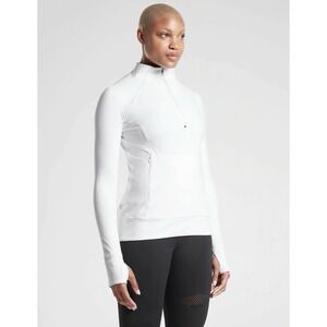 Athleta White Half Zip Pullover Mock Neck Thumbhole Running Top S/510366-01 XXS